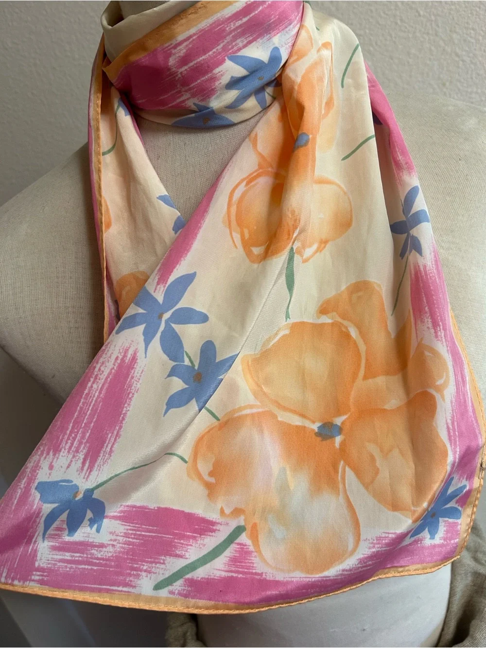 Vera Floral Neck Scarf in Peach, Pink & Blue